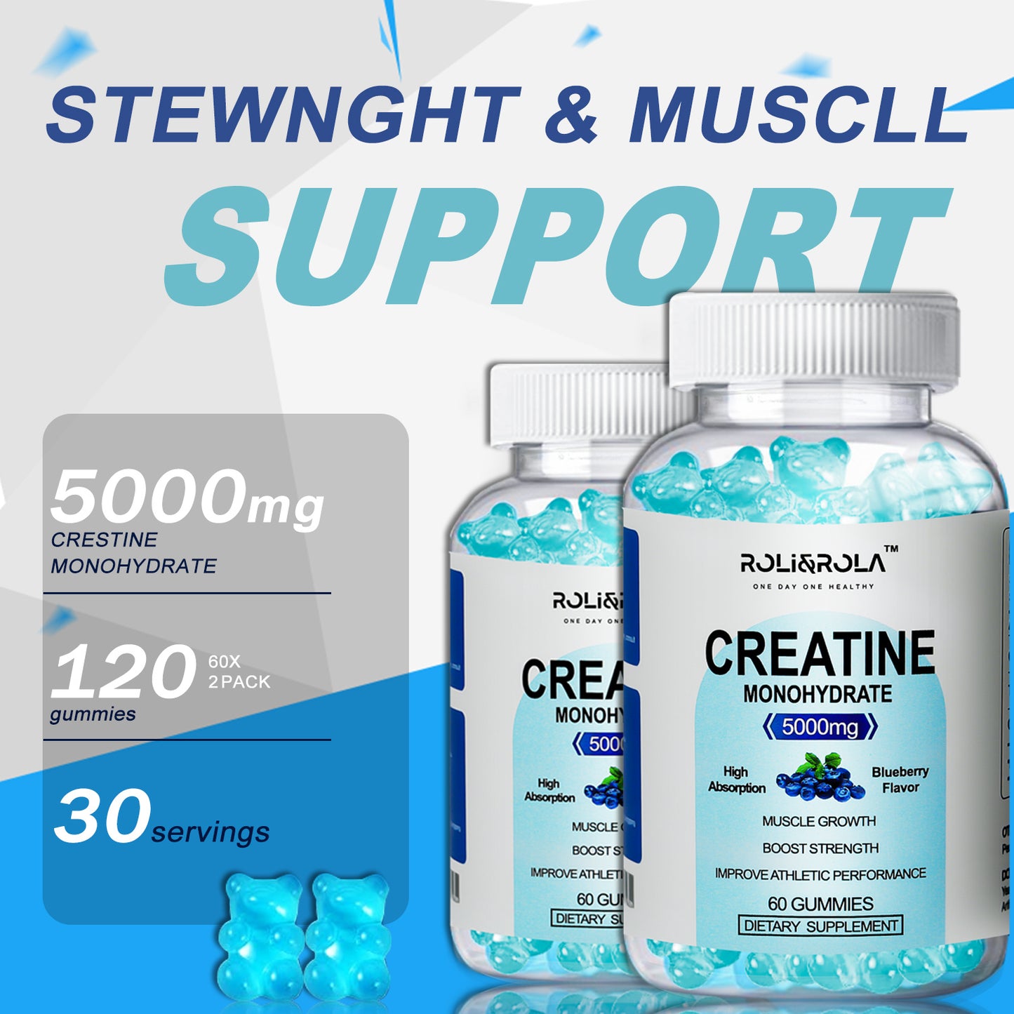 High Strength Creatine Monohydrate - 60 Gummies X 2 Bottles